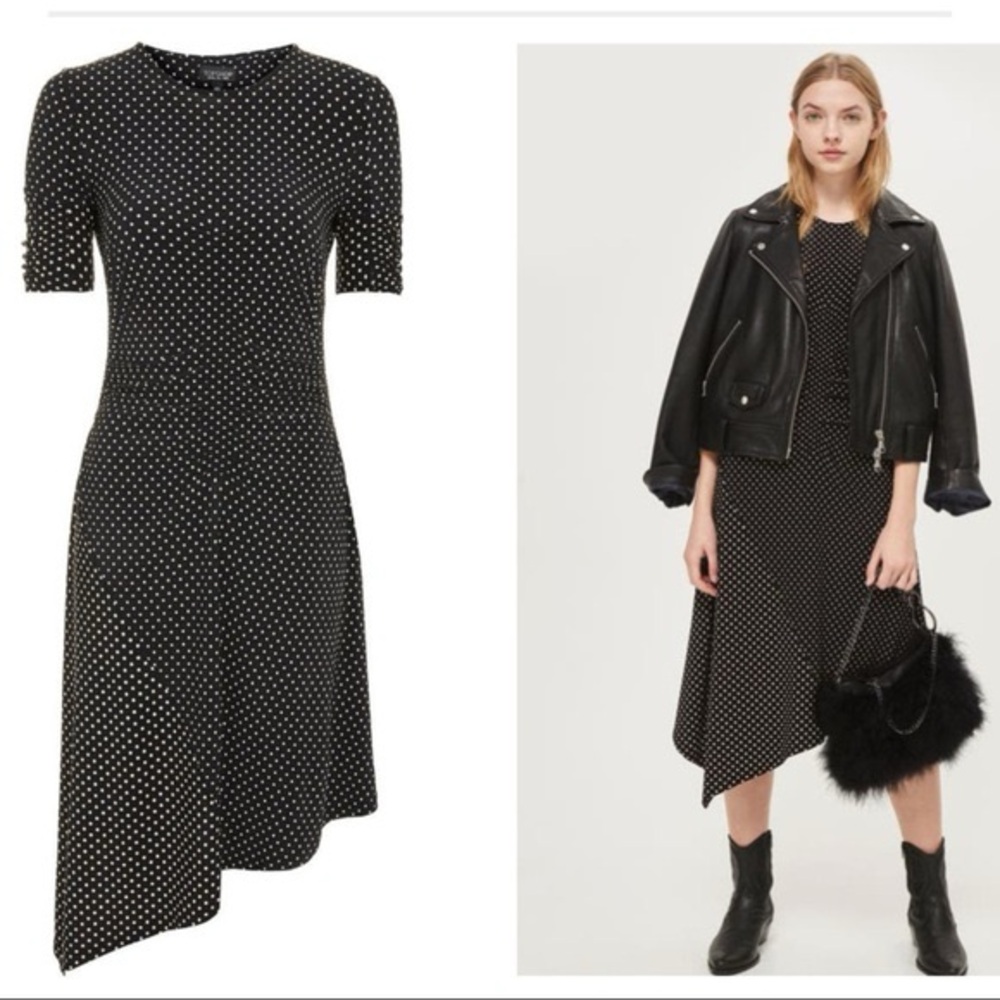 Topshop Black Polka Dot Asymmetrical Dress